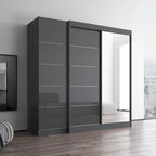Gray / Black / White 2-Door Wardrobe Armoire with Mirror, Glass Front, 1-Person