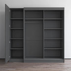 Gray / Black / White 2-Door Wardrobe Armoire with Mirror, Glass Front, 1-Person