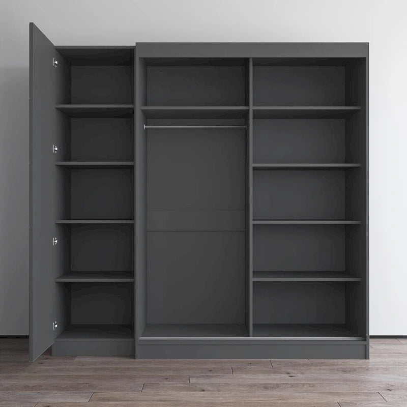 Gray / Black / White 2-Door Wardrobe Armoire with Mirror, Glass Front, 1-Person