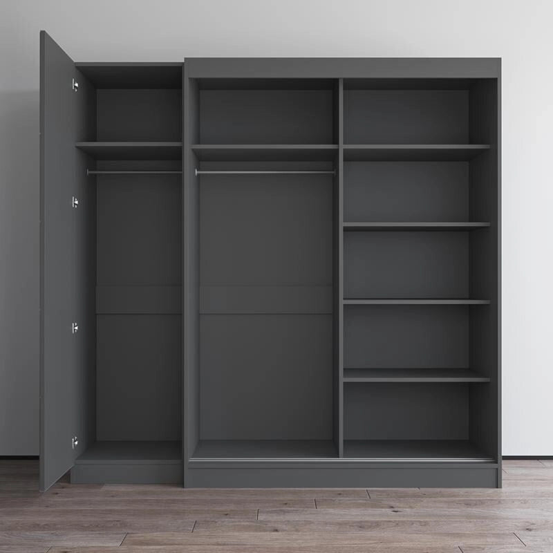 Gray / Black / White 2-Door Wardrobe Armoire with Mirror, Glass Front, 1-Person