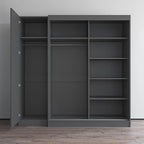 Gray / Black / White 2-Door Wardrobe Armoire with Mirror, Glass Front, 1-Person