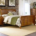 Aged Oak Queen Sleigh Bed for 2, Wood Frame