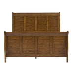 Aged Oak Queen Sleigh Bed for 2, Wood Frame