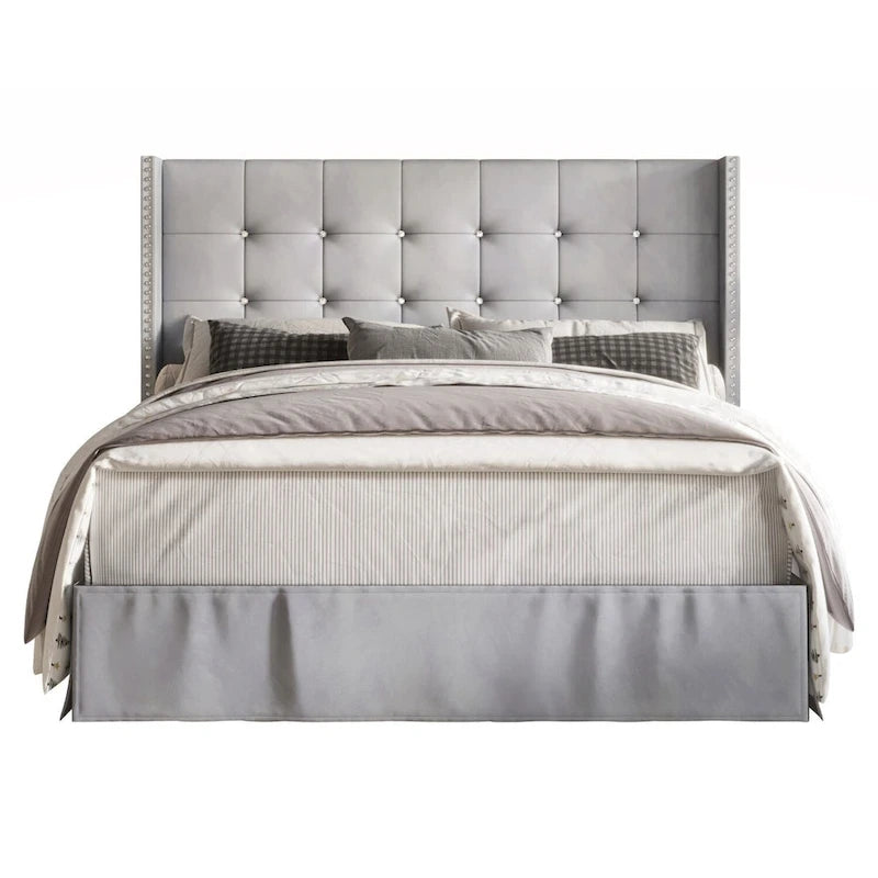 Velvet Tufted Wingback Platform Bed – Beige/Blue/Silver Grey/Black, Twin/Full/Queen/King