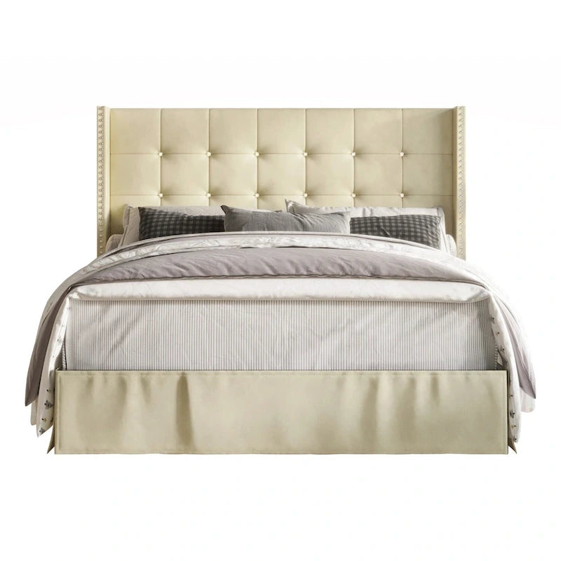 Velvet Tufted Wingback Platform Bed – Beige/Blue/Silver Grey/Black, Twin/Full/Queen/King