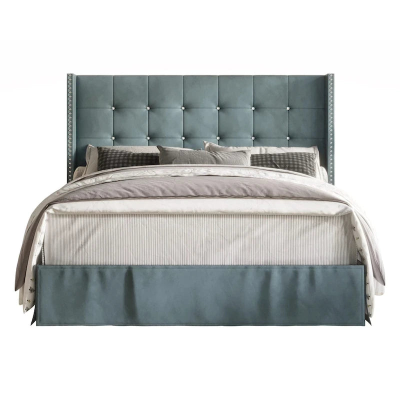 Velvet Tufted Wingback Platform Bed – Beige/Blue/Silver Grey/Black, Twin/Full/Queen/King