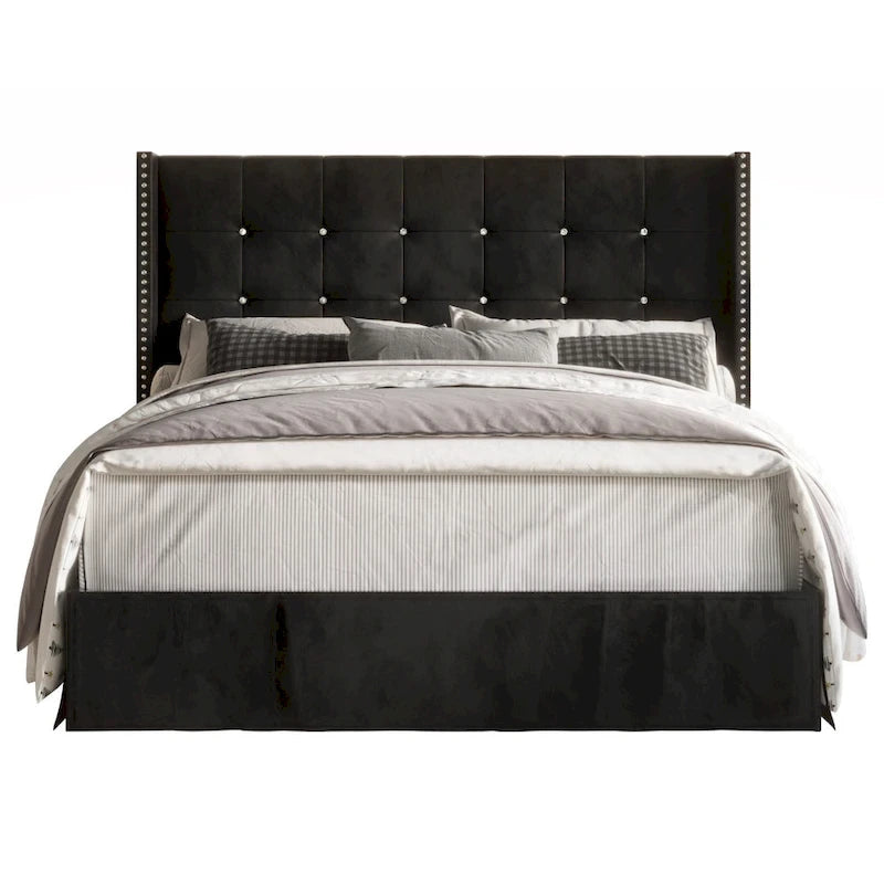 Velvet Tufted Wingback Platform Bed – Beige/Blue/Silver Grey/Black, Twin/Full/Queen/King