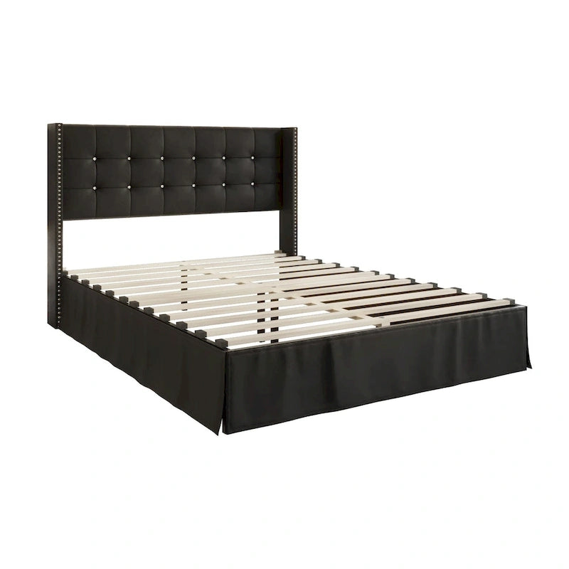 Velvet Tufted Wingback Platform Bed – Beige/Blue/Silver Grey/Black, Twin/Full/Queen/King