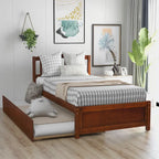 Twin Platform Bed Frame with Trundle – Gray / Walnut / Espresso / White, Sleeps 1+1