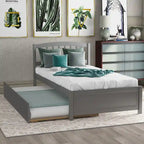 Twin Platform Bed Frame with Trundle – Gray / Walnut / Espresso / White, Sleeps 1+1