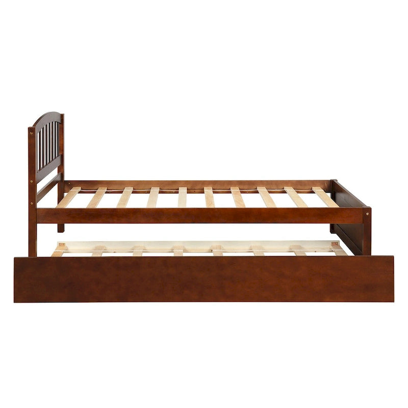 Twin Platform Bed Frame with Trundle – Gray / Walnut / Espresso / White, Sleeps 1+1