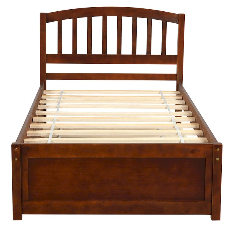 Twin Platform Bed Frame with Trundle – Gray / Walnut / Espresso / White, Sleeps 1+1
