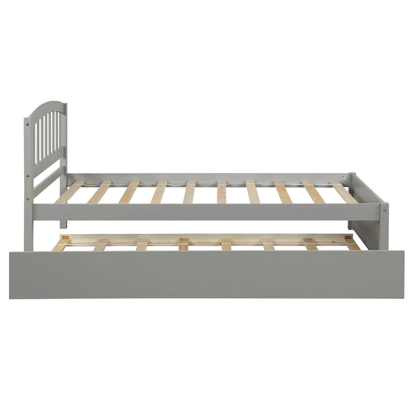 Twin Platform Bed Frame with Trundle – Gray / Walnut / Espresso / White, Sleeps 1+1