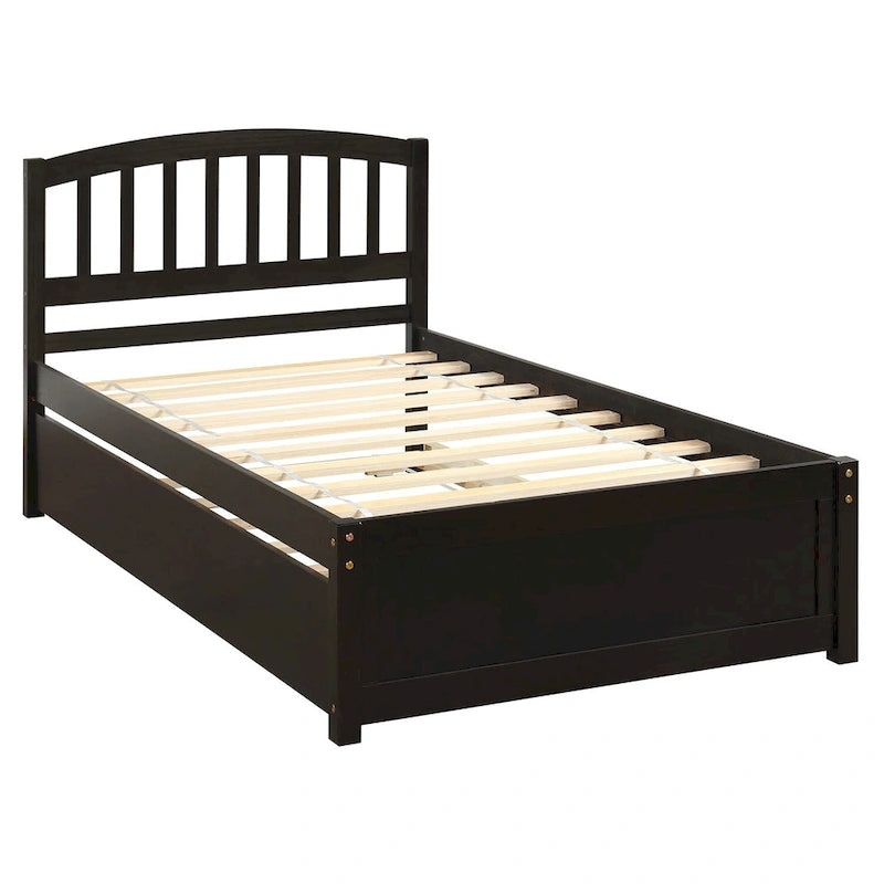 Twin Platform Bed Frame with Trundle – Gray / Walnut / Espresso / White, Sleeps 1+1
