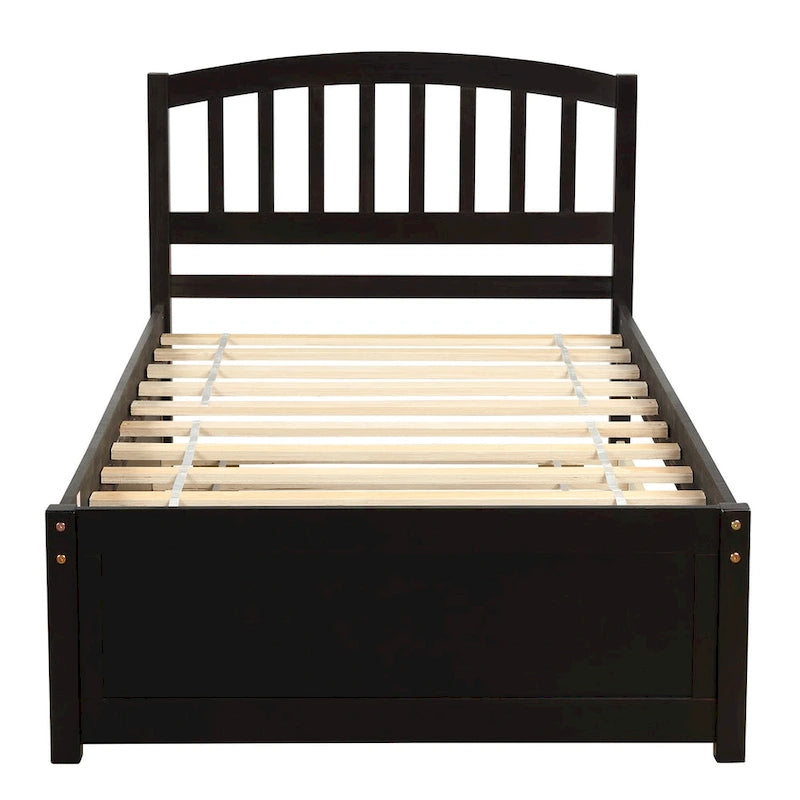 Twin Platform Bed Frame with Trundle – Gray / Walnut / Espresso / White, Sleeps 1+1
