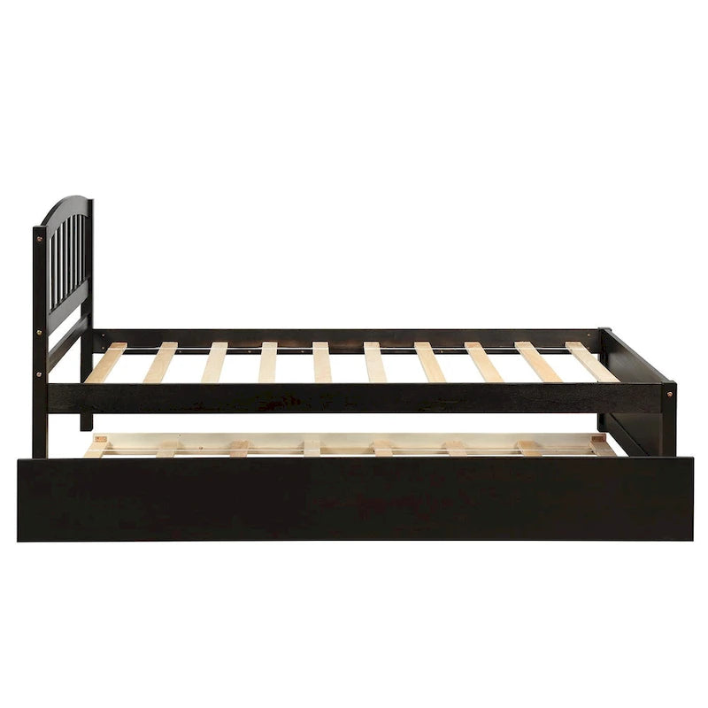 Twin Platform Bed Frame with Trundle – Gray / Walnut / Espresso / White, Sleeps 1+1