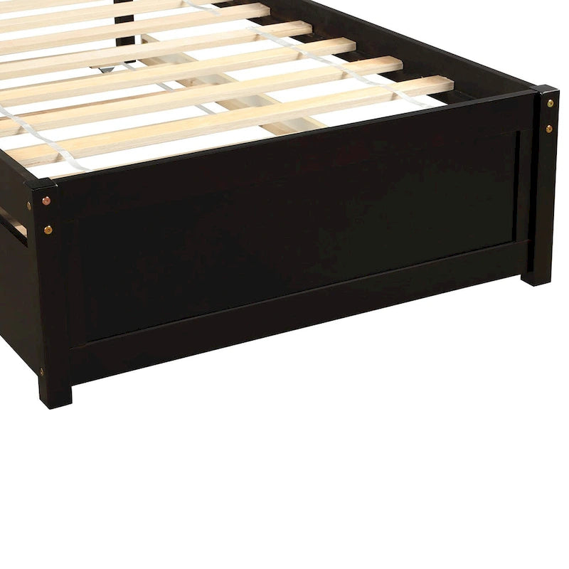 Twin Platform Bed Frame with Trundle – Gray / Walnut / Espresso / White, Sleeps 1+1