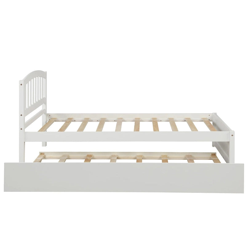 Twin Platform Bed Frame with Trundle – Gray / Walnut / Espresso / White, Sleeps 1+1