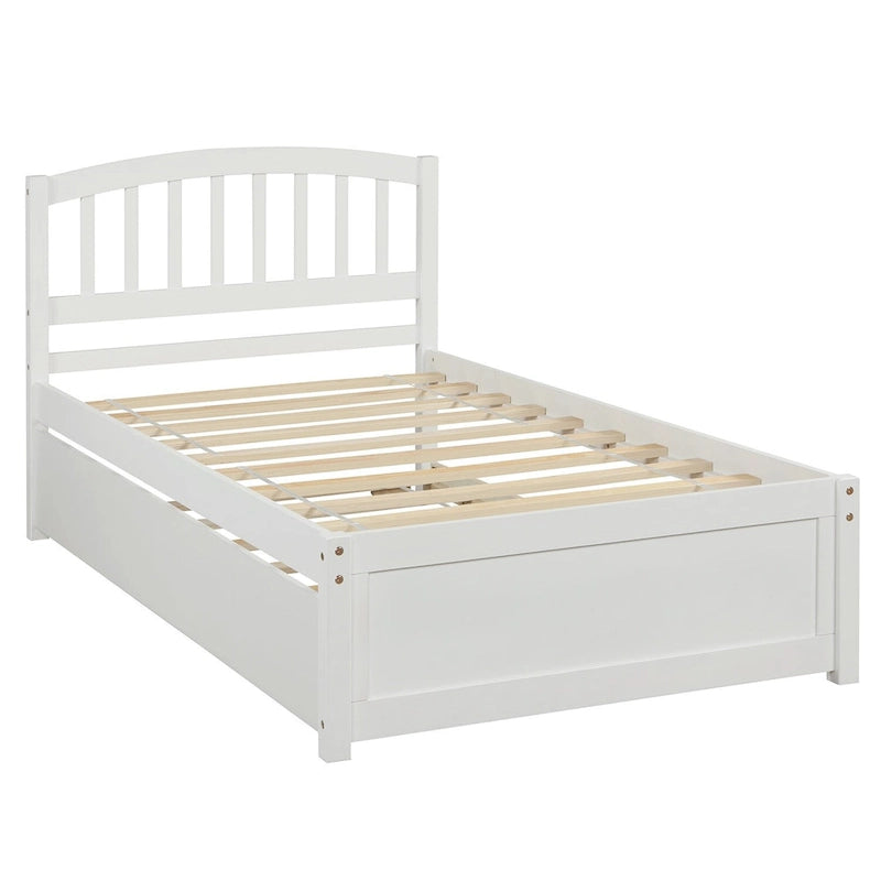 Twin Platform Bed Frame with Trundle – Gray / Walnut / Espresso / White, Sleeps 1+1