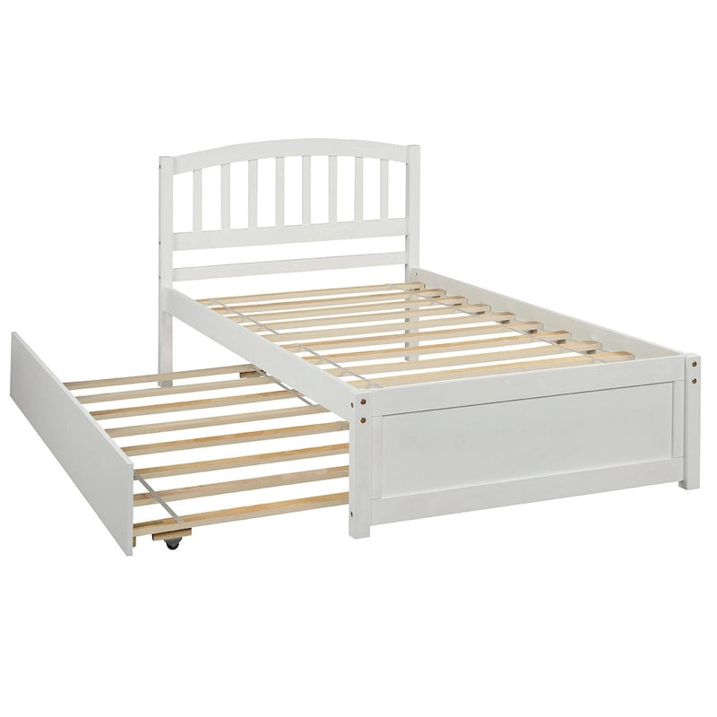 Twin Platform Bed Frame with Trundle – Gray / Walnut / Espresso / White, Sleeps 1+1
