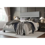 Gray Upholstered Platform Bed, Panel Style, for 1–2 People