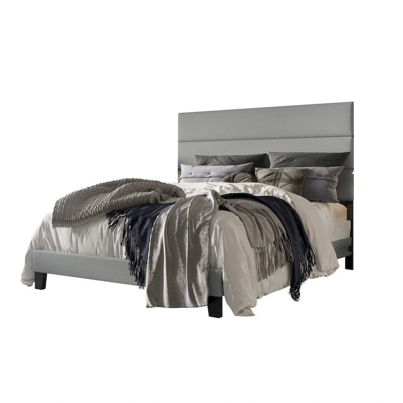 Gray Upholstered Platform Bed, Panel Style, for 1–2 People