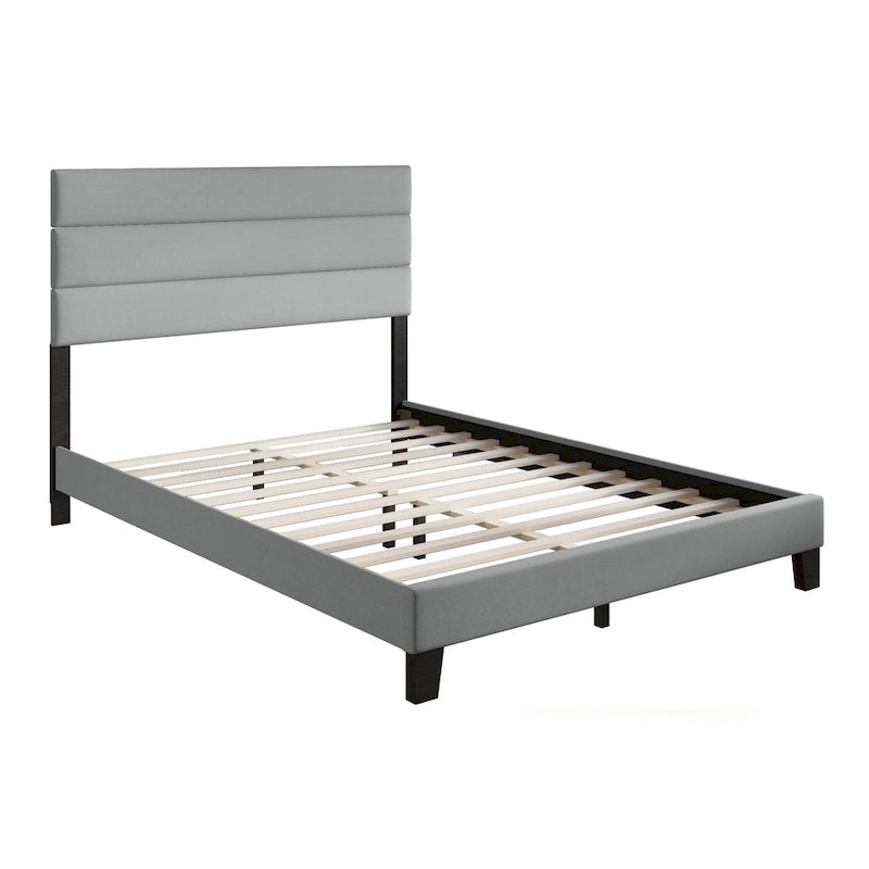 Gray Upholstered Platform Bed, Panel Style, for 1–2 People