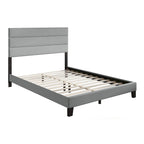 Gray Upholstered Platform Bed, Panel Style, for 1–2 People