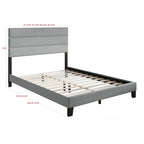 Gray Upholstered Platform Bed, Panel Style, for 1–2 People