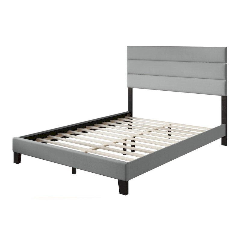Gray Upholstered Platform Bed, Panel Style, for 1–2 People