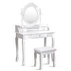 White/Black Oval Mirror Vanity Desk with Stool, Single-Person
