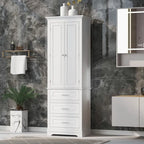 White Tall Bathroom Storage Cabinet with 3 Drawers, Single-Person Use