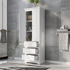 White Tall Bathroom Storage Cabinet with 3 Drawers, Single-Person Use