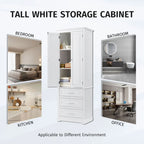 White Tall Bathroom Storage Cabinet with 3 Drawers, Single-Person Use