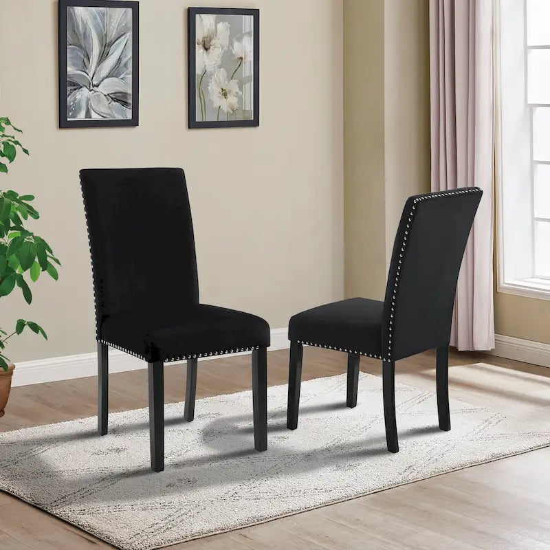 Velvet Parson Dining Chair with Nailhead Trim, Grey/Black/Blue, Set of 2