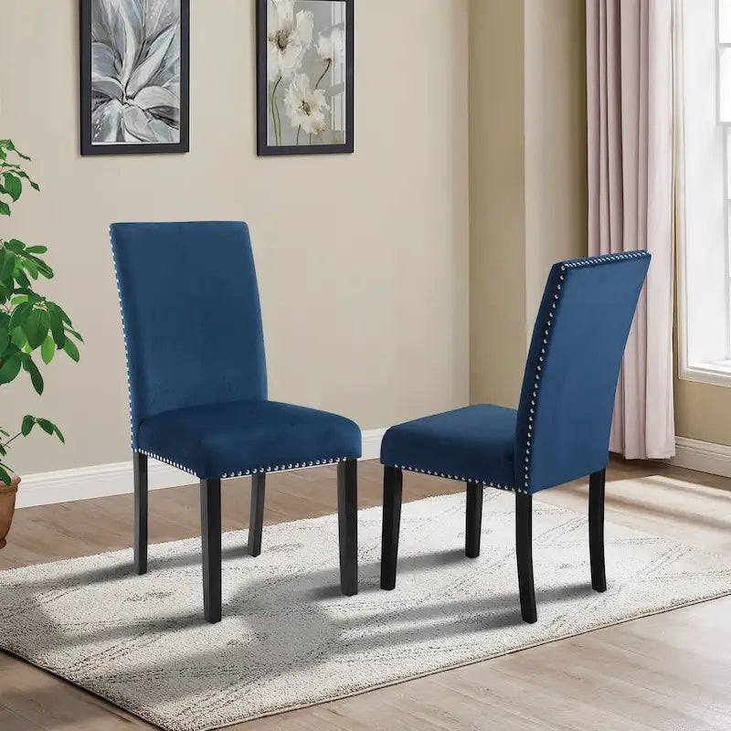 Velvet Parson Dining Chair with Nailhead Trim, Grey/Black/Blue, Set of 2