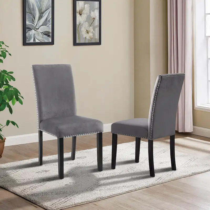 Velvet Parson Dining Chair with Nailhead Trim, Grey/Black/Blue, Set of 2