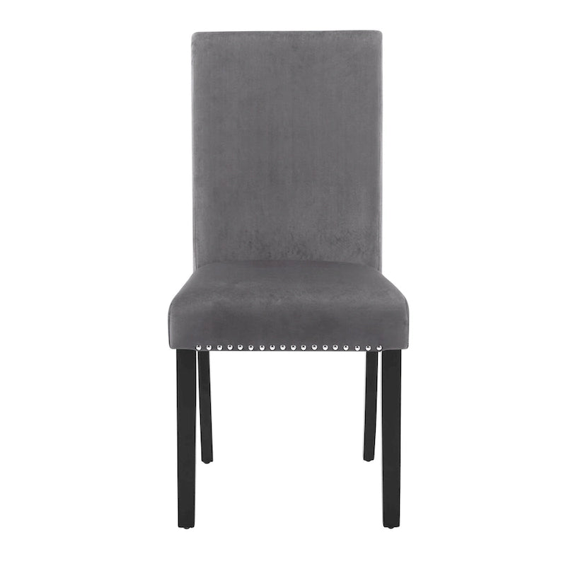 Velvet Parson Dining Chair with Nailhead Trim, Grey/Black/Blue, Set of 2
