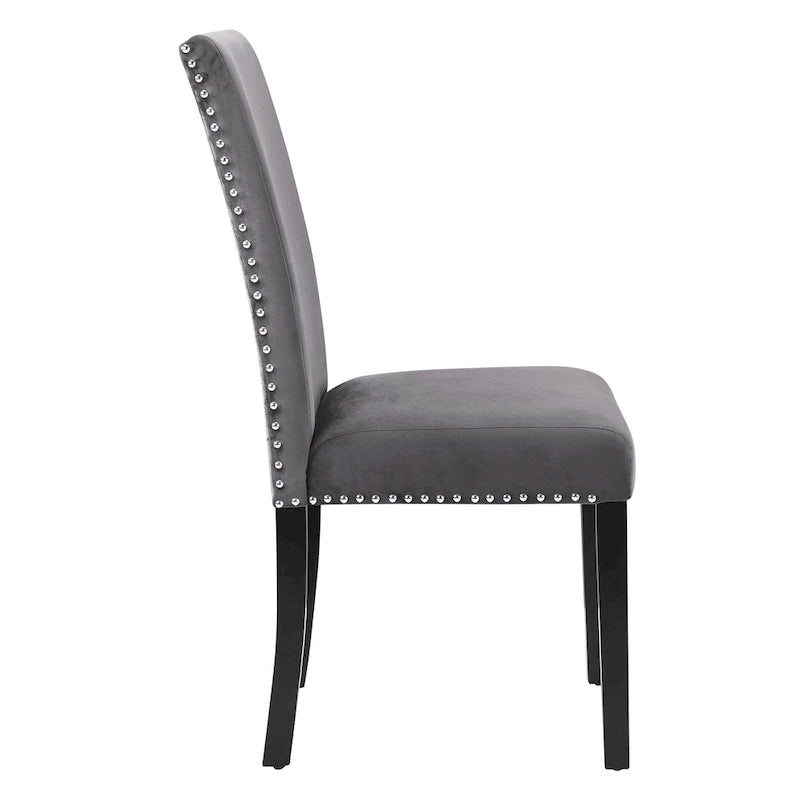Velvet Parson Dining Chair with Nailhead Trim, Grey/Black/Blue, Set of 2