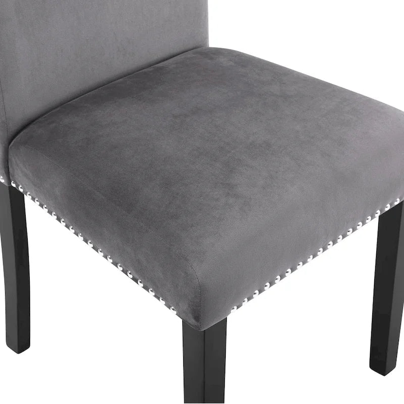 Velvet Parson Dining Chair with Nailhead Trim, Grey/Black/Blue, Set of 2