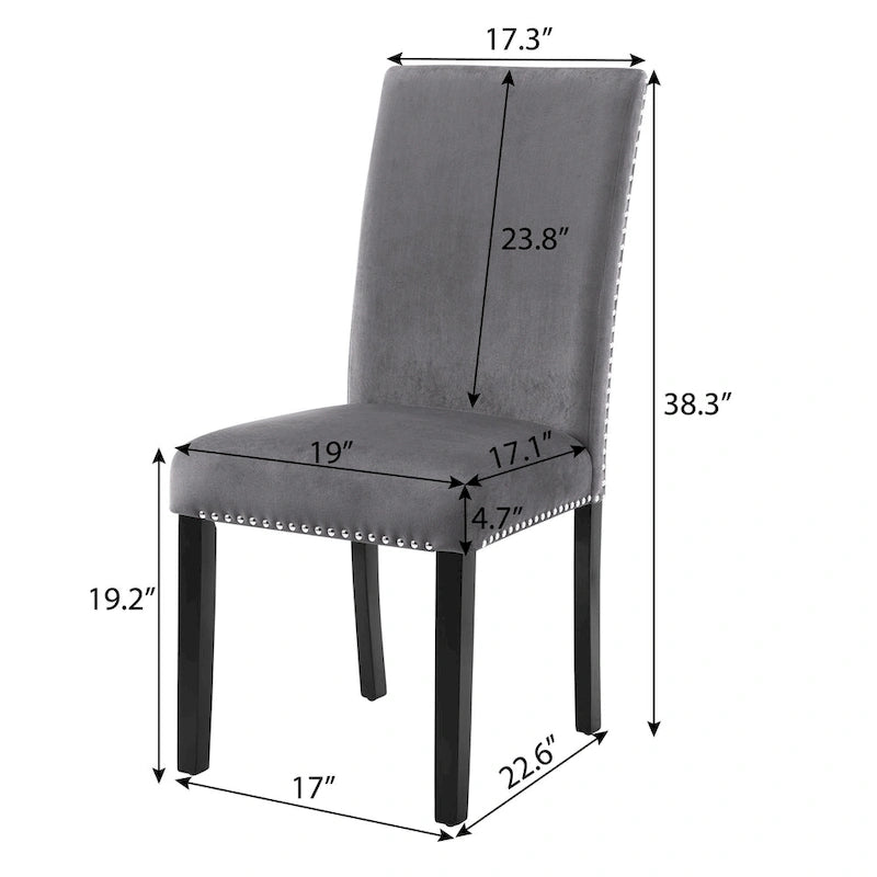 Velvet Parson Dining Chair with Nailhead Trim, Grey/Black/Blue, Set of 2