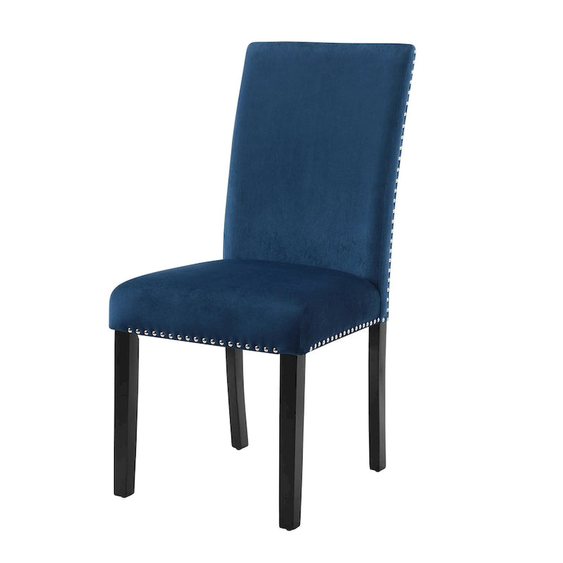 Velvet Parson Dining Chair with Nailhead Trim, Grey/Black/Blue, Set of 2