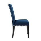 Velvet Parson Dining Chair with Nailhead Trim, Grey/Black/Blue, Set of 2