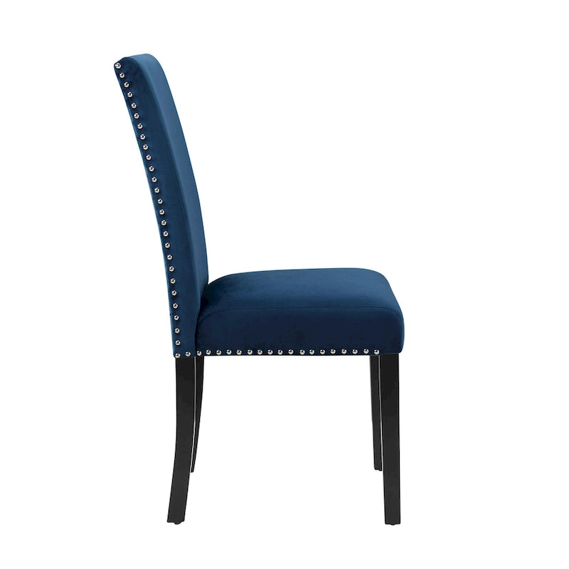 Velvet Parson Dining Chair with Nailhead Trim, Grey/Black/Blue, Set of 2