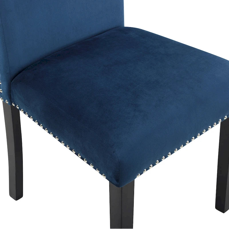 Velvet Parson Dining Chair with Nailhead Trim, Grey/Black/Blue, Set of 2