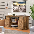 TV Stand with Barn Doors, 2-Shelf, White/Espresso/Oak, Fits TVs up to 65"