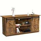TV Stand with Barn Doors, 2-Shelf, White/Espresso/Oak, Fits TVs up to 65"