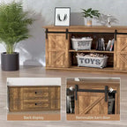 TV Stand with Barn Doors, 2-Shelf, White/Espresso/Oak, Fits TVs up to 65"