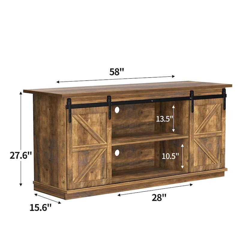 TV Stand with Barn Doors, 2-Shelf, White/Espresso/Oak, Fits TVs up to 65"