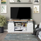 TV Stand with Barn Doors, 2-Shelf, White/Espresso/Oak, Fits TVs up to 65"
